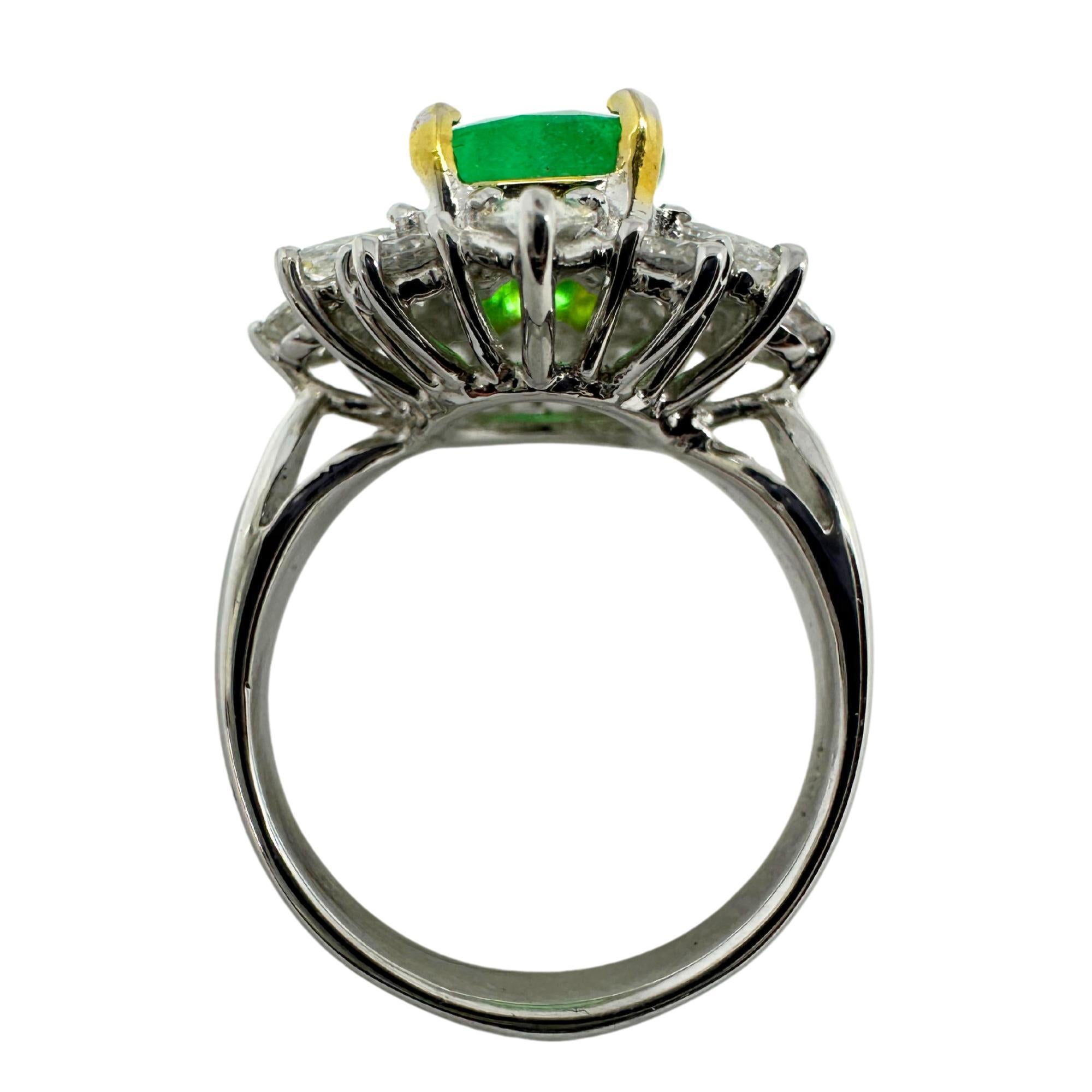18K White Gold Pear Cut Diamond and Emerald Ring For Sale 2