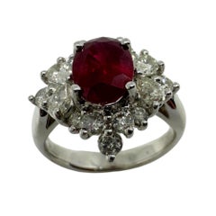 18K White Gold Pear Cut Diamond and Ruby Ring