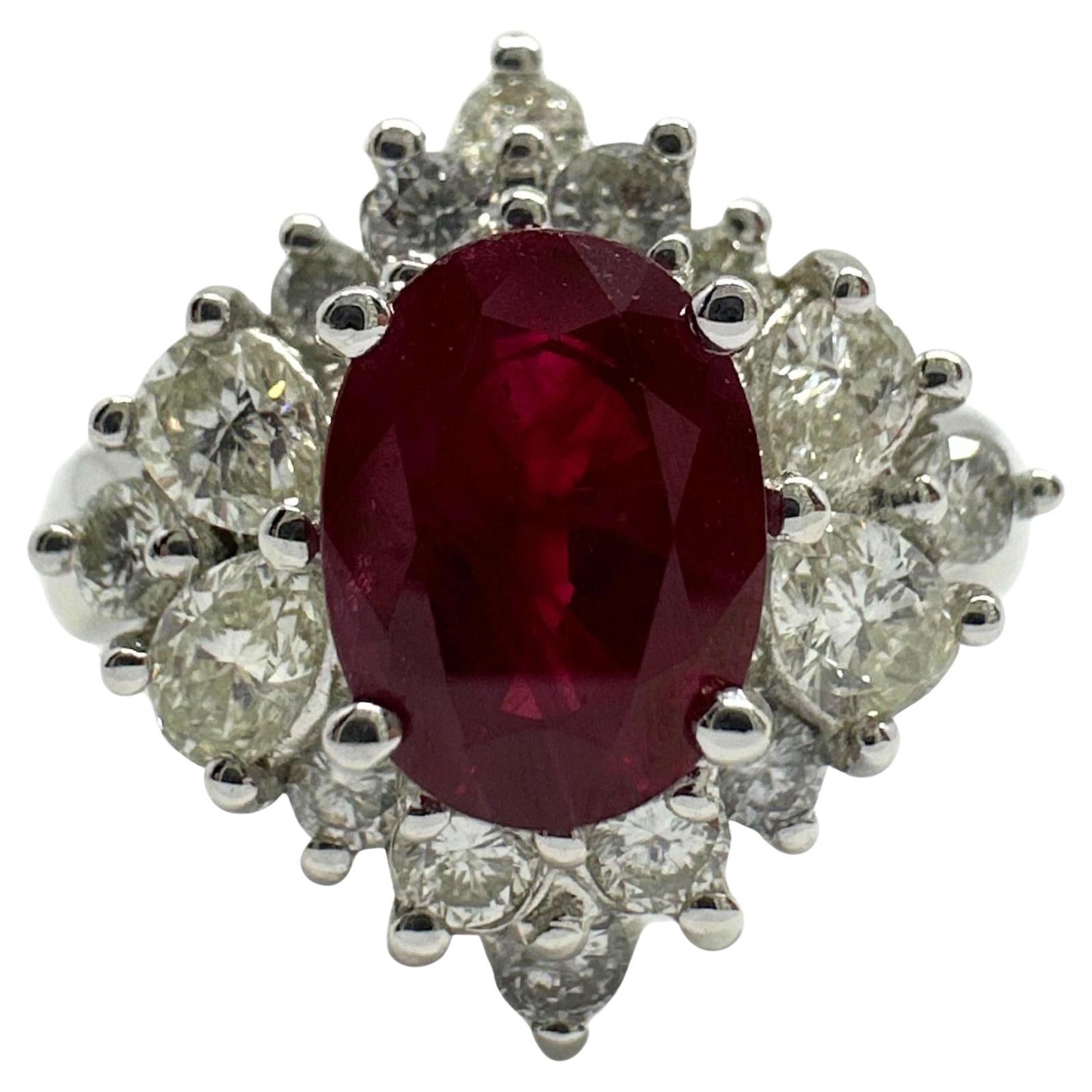 18K White Gold Pear Cut Diamond and Ruby Ring