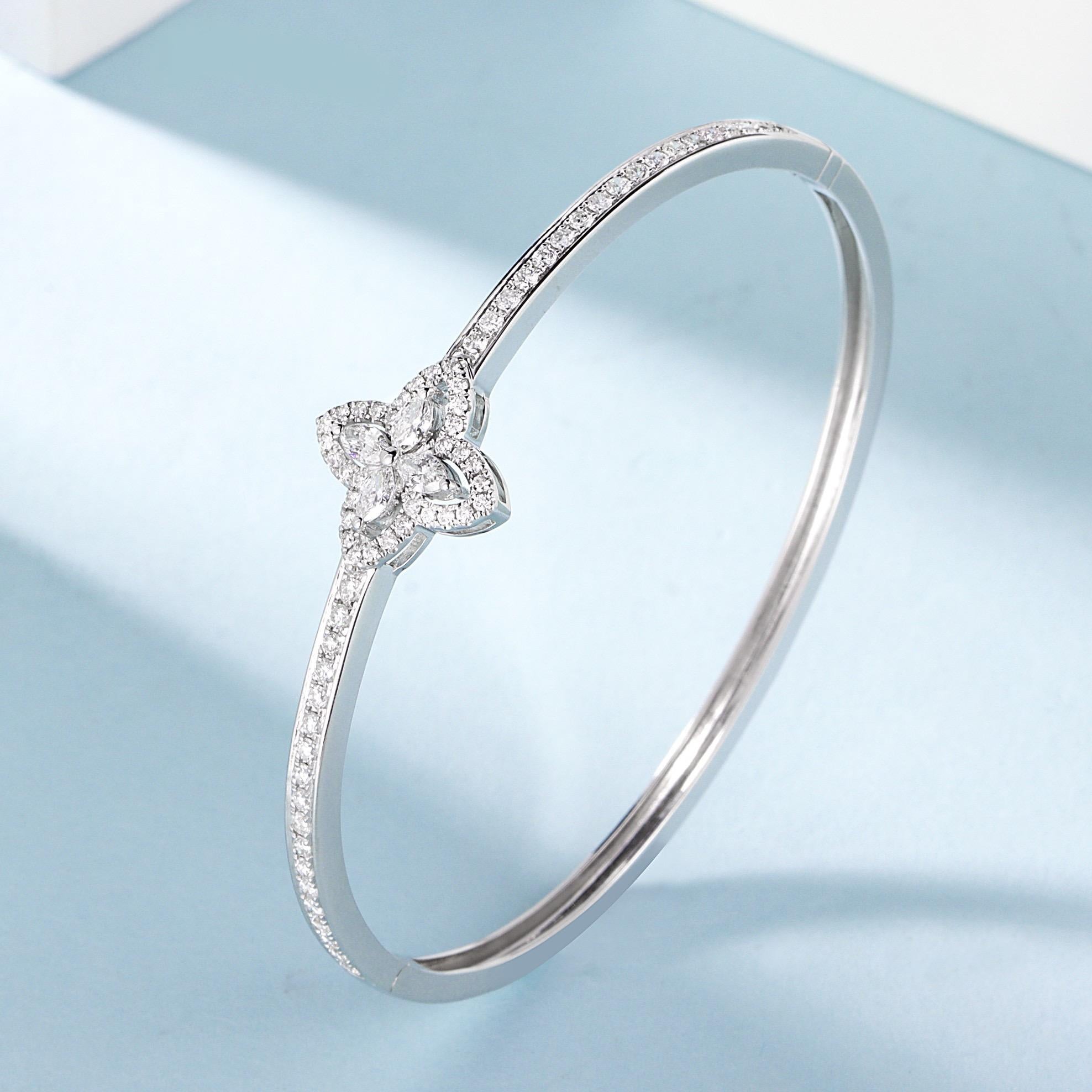 Taglio a goccia Bracciale con diamanti taglio pera in oro bianco 18K in vendita