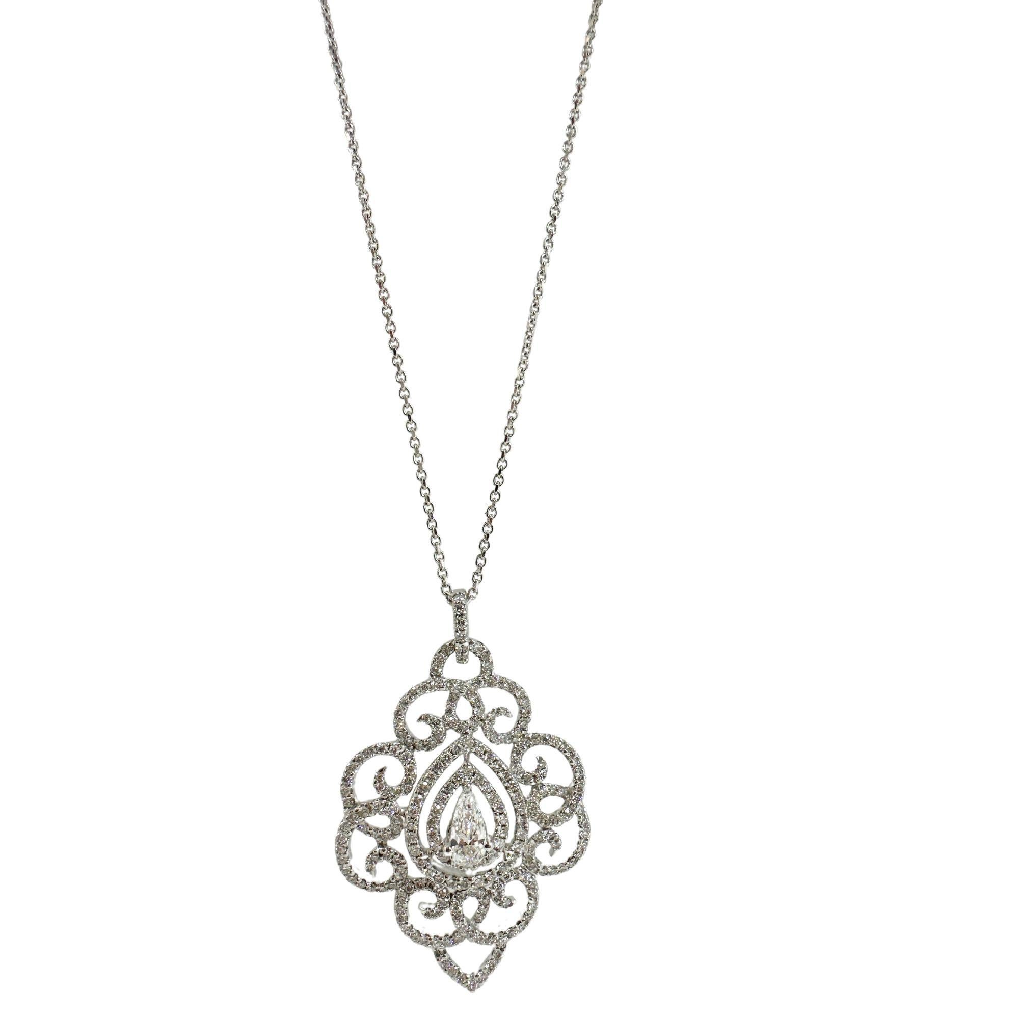 18K White Gold Pear Cut Diamond Pendant Necklace
Condition: In good condition with some minor surface wear consistent with age.
Length: 18 inch chain, 1.75 inch pendant
Metal: 18k White Gold
Weight: 10.3 grams
Diamonds: 1.82 carats