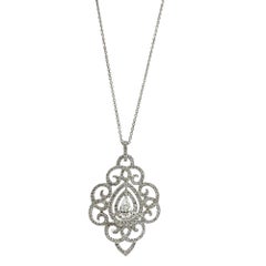 18K White Gold Pear Cut Diamond Pendant Necklace