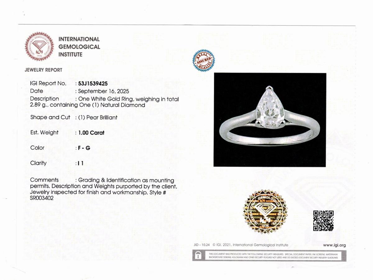 18K Weißgold Birnenschliff Diamant Solitär Ring - 1,00 Karat im Angebot 4