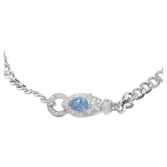 18K White Gold Pear-Cut Fancy Blue Diamond Cuban Chain Diamond Bracelet
