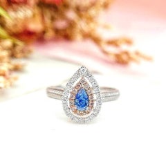 18K White Gold Pear-Cut Fancy Blue Diamond & Diamond Ring