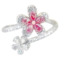 18K White Gold Pear-Cut Fancy Pink Diamond & Diamond Flower Ring