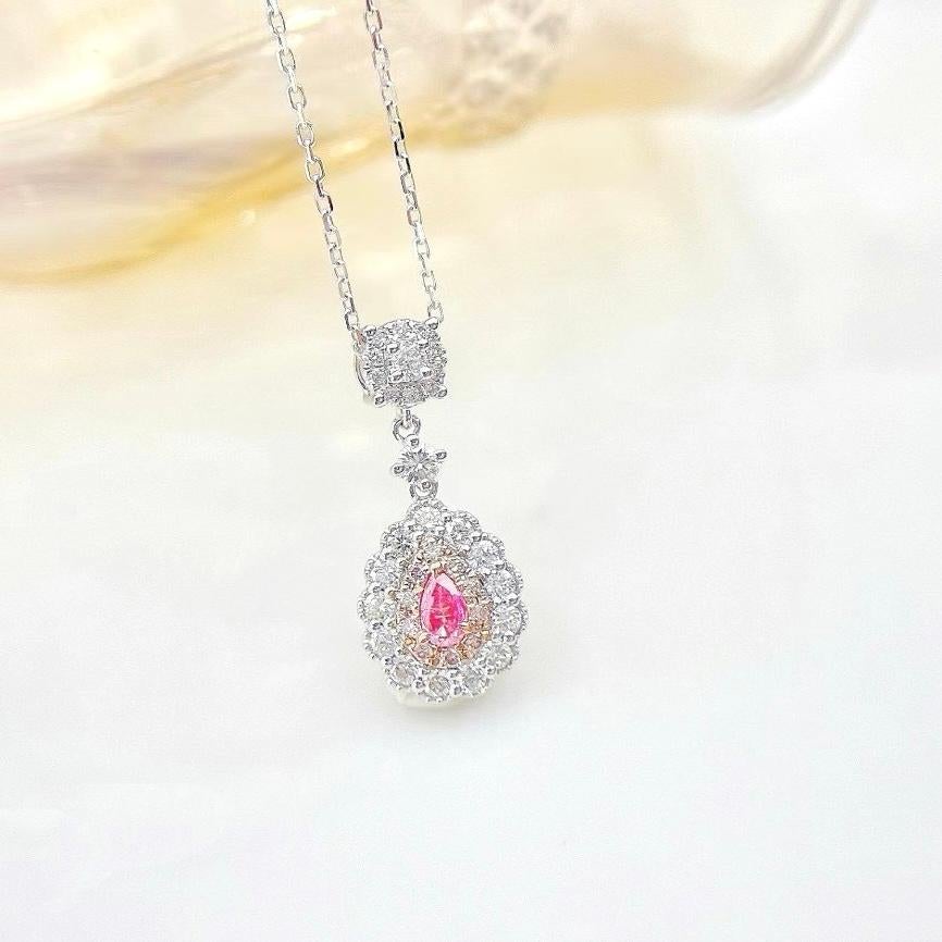 Modern 18K White Gold Pear-Cut Fancy Pink Diamond & Diamond Pendant Necklace For Sale