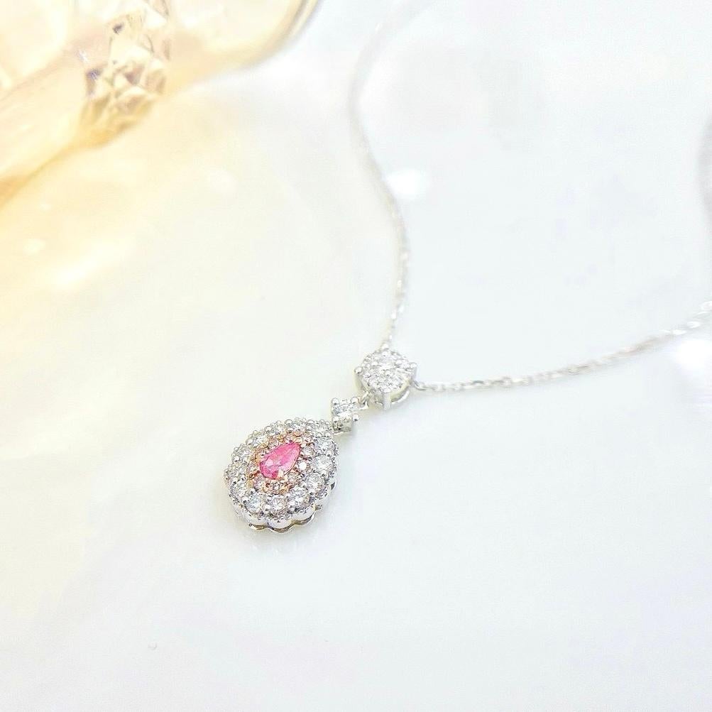 Pear Cut 18K White Gold Pear-Cut Fancy Pink Diamond & Diamond Pendant Necklace For Sale