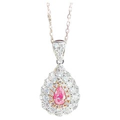18K White Gold Pear-Cut Fancy Pink Diamond & Diamond Pendant Necklace