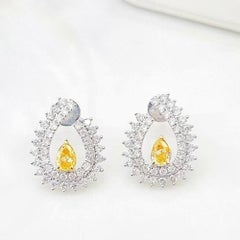 18K White Gold Pear-Cut Fancy Yellow Diamond & Diamond Stud Earrings