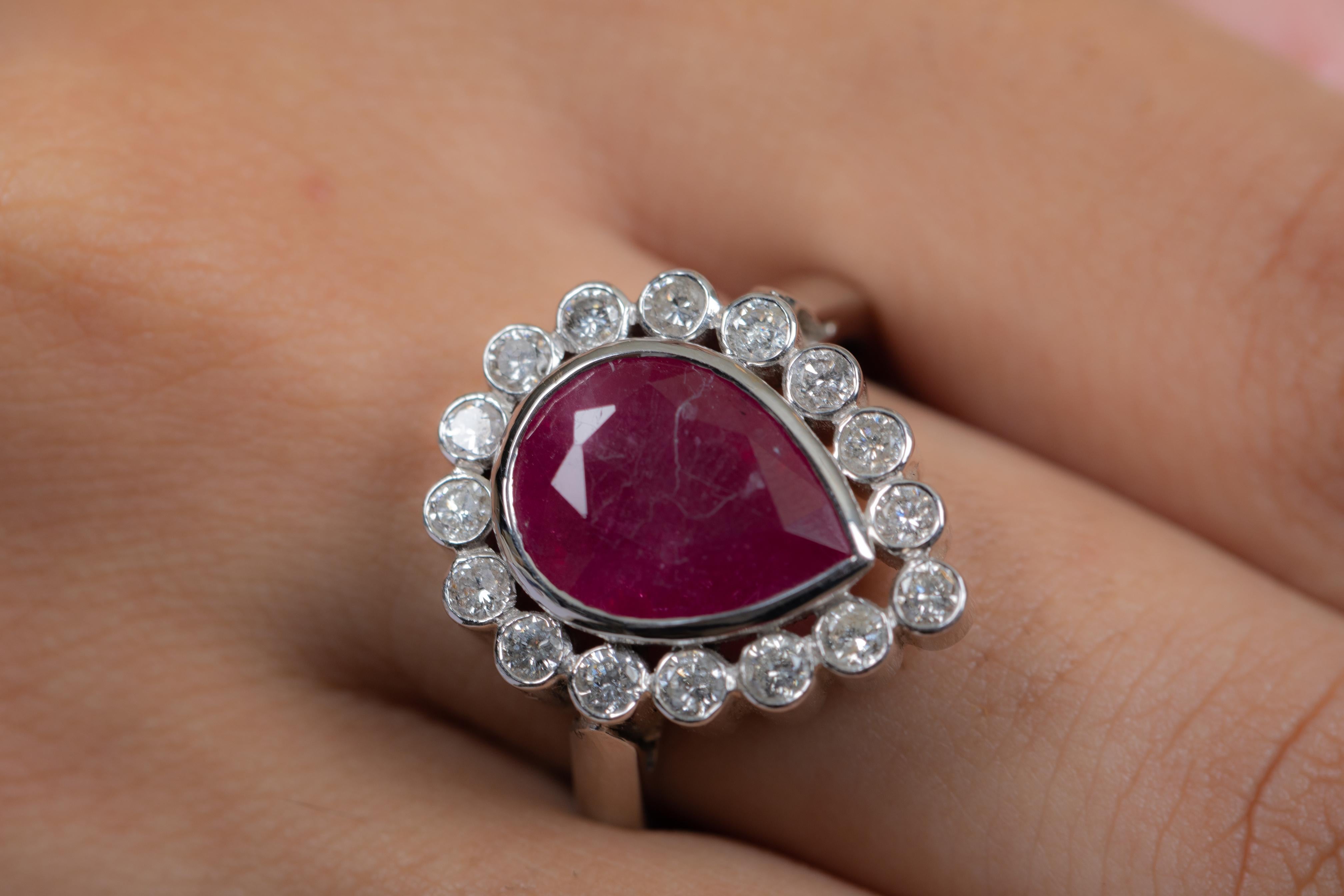 For Sale:  18K White Gold Pear Cut Ruby Cocktail Ring with Diamonds 2