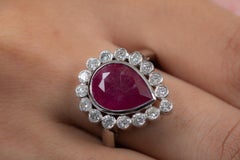 18K White Gold Pear Cut Ruby Cocktail Ring with Diamonds