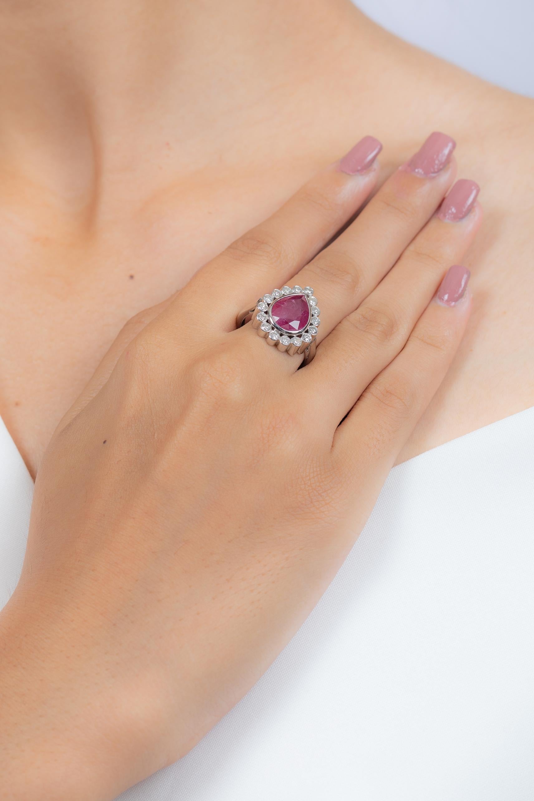 For Sale:  18K White Gold Pear Cut Ruby Cocktail Ring with Diamonds 4