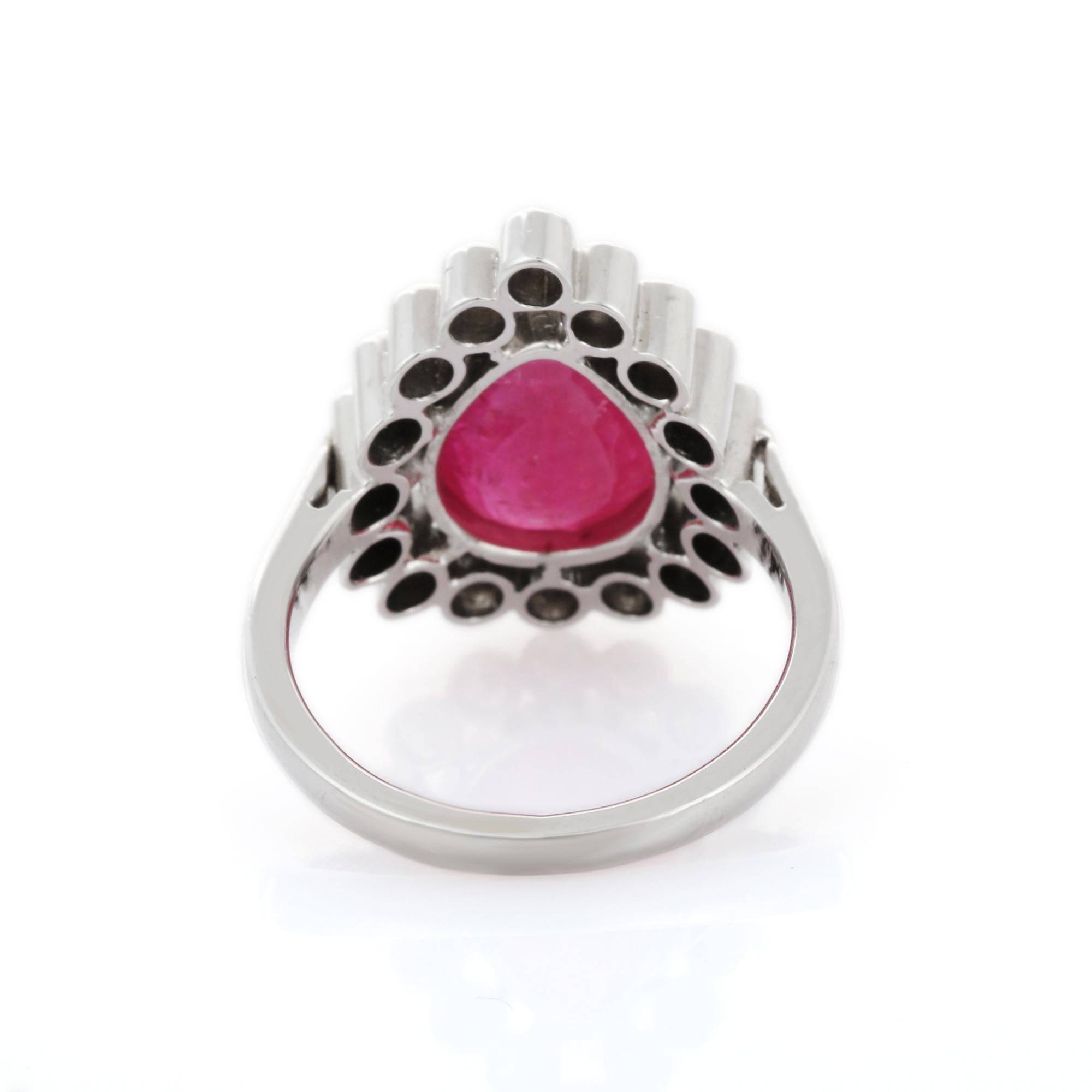 For Sale:  18K White Gold Pear Cut Ruby Cocktail Ring with Diamonds 5