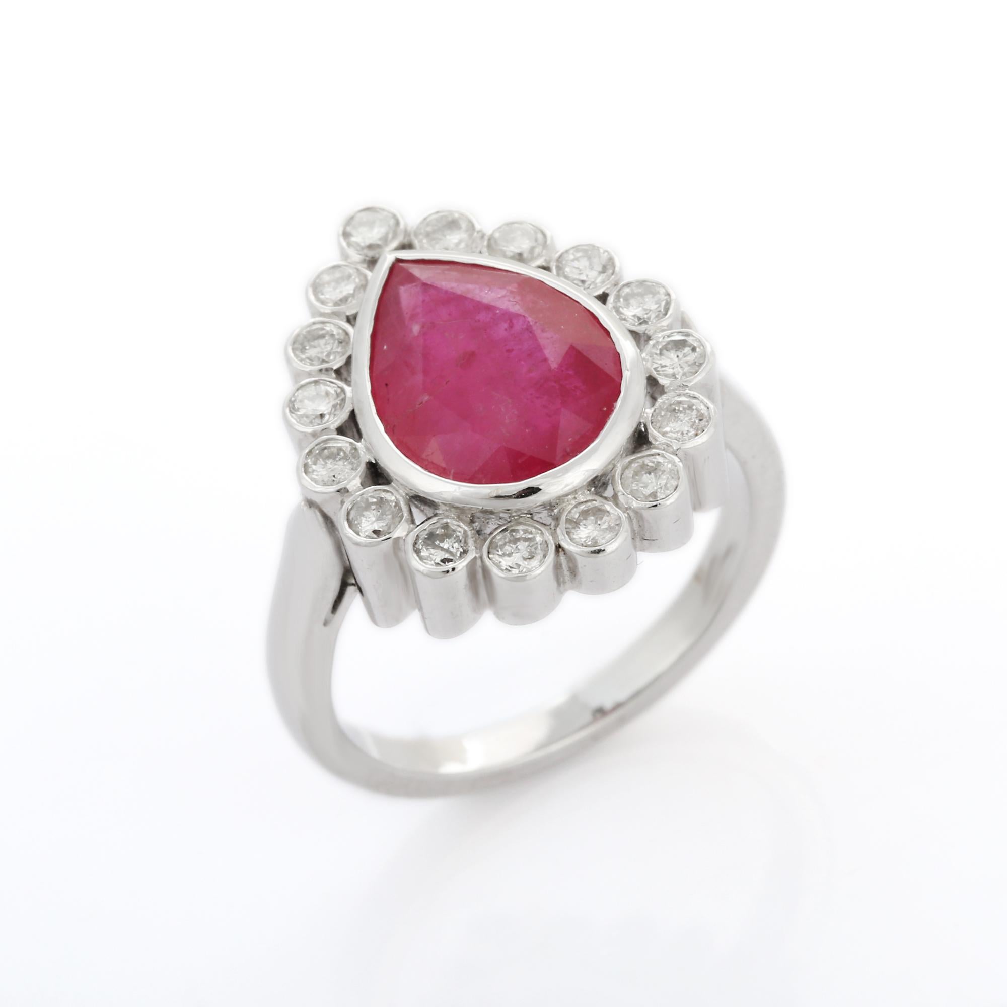For Sale:  18K White Gold Pear Cut Ruby Cocktail Ring with Diamonds 6