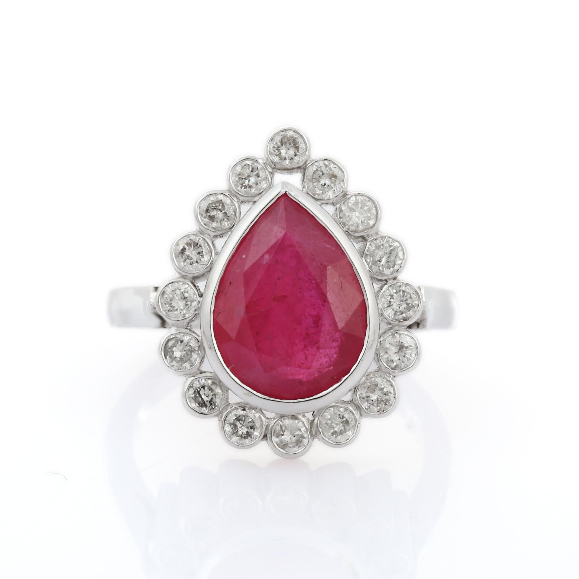 For Sale:  18K White Gold Pear Cut Ruby Cocktail Ring with Diamonds 8