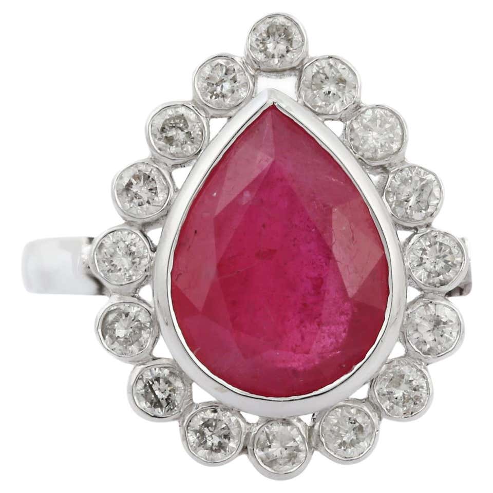 Modern Ruby Diamond 18K White Gold Double Ball Cocktail Ring For Sale ...