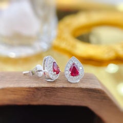 18K White Gold Pear-Cut Ruby Diamond Stud Earrings