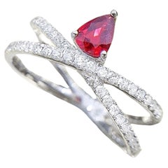 18K White Gold Pear-Cut Ruby Ring with Diamonds