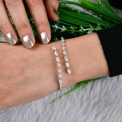 18k White Gold Pear Cut SI/H 3.75 Carat Diamond Cuff Bracelet Gift for Women