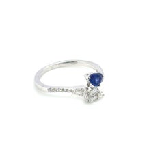 18k White Gold Pear-Cut Sri Lankan Sapphire Cts 0.42 Statement Engagement Ring