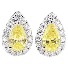 18K White Gold Pear-Cut Yellow Diamond Stud Earrings