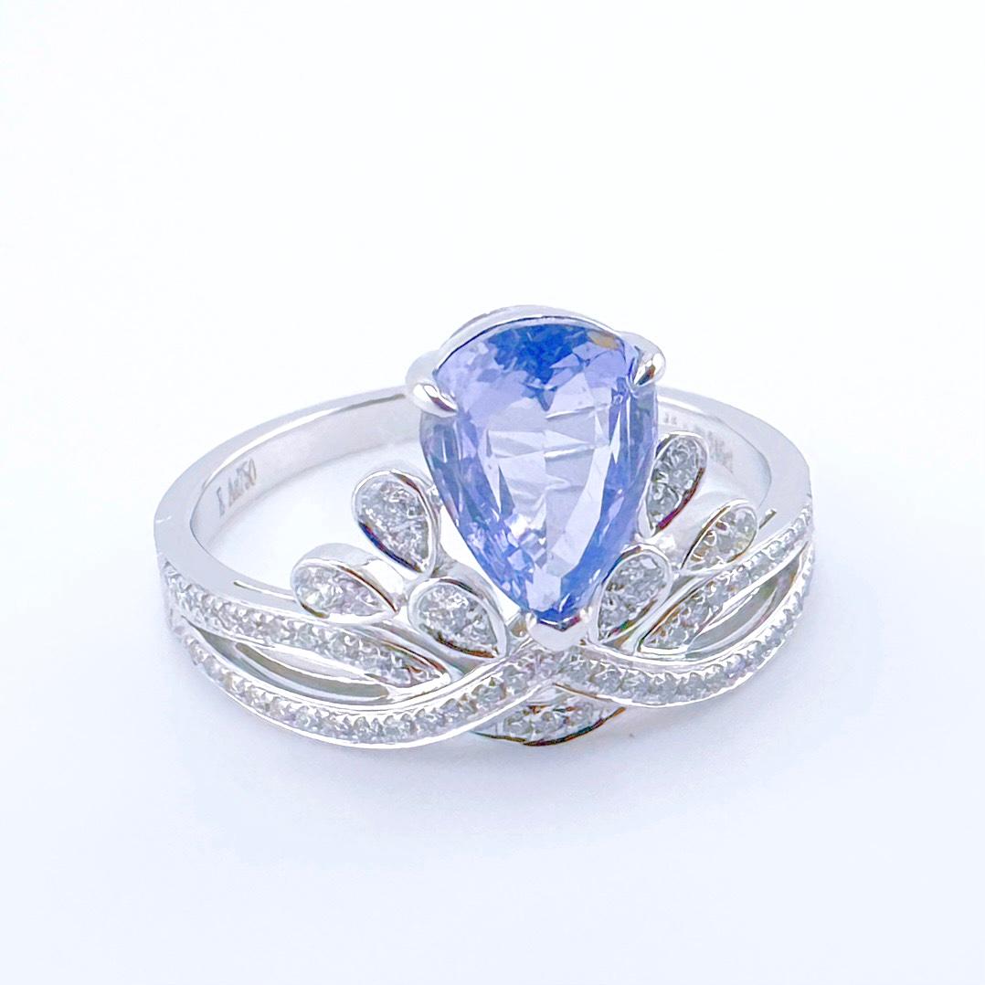Modern 18K White Gold Pear-Cut Yellow Sapphire Crown Ring with Diamonds For Sale