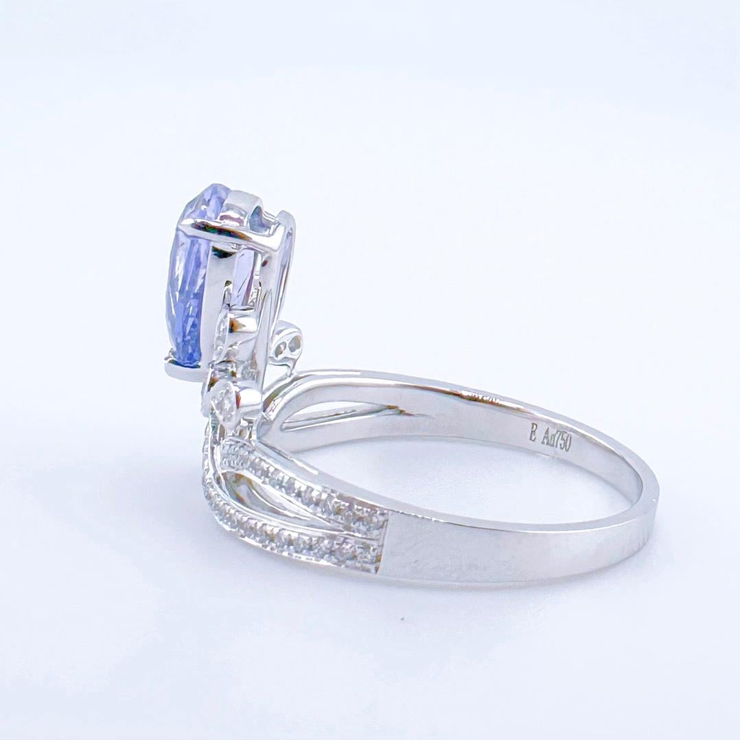 Pear Cut 18K White Gold Pear-Cut Yellow Sapphire Crown Ring with Diamonds For Sale