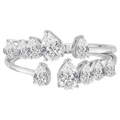 Bague ouverte en or blanc 18 carats, sertie d'un diamant en forme de poire de 1,12 carat, qualité SI Fine – Bijou de luxe