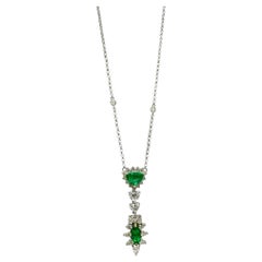 18k White Gold Pear Heart Cut Diamond and Marquise Trillion Cut Emerald Necklace