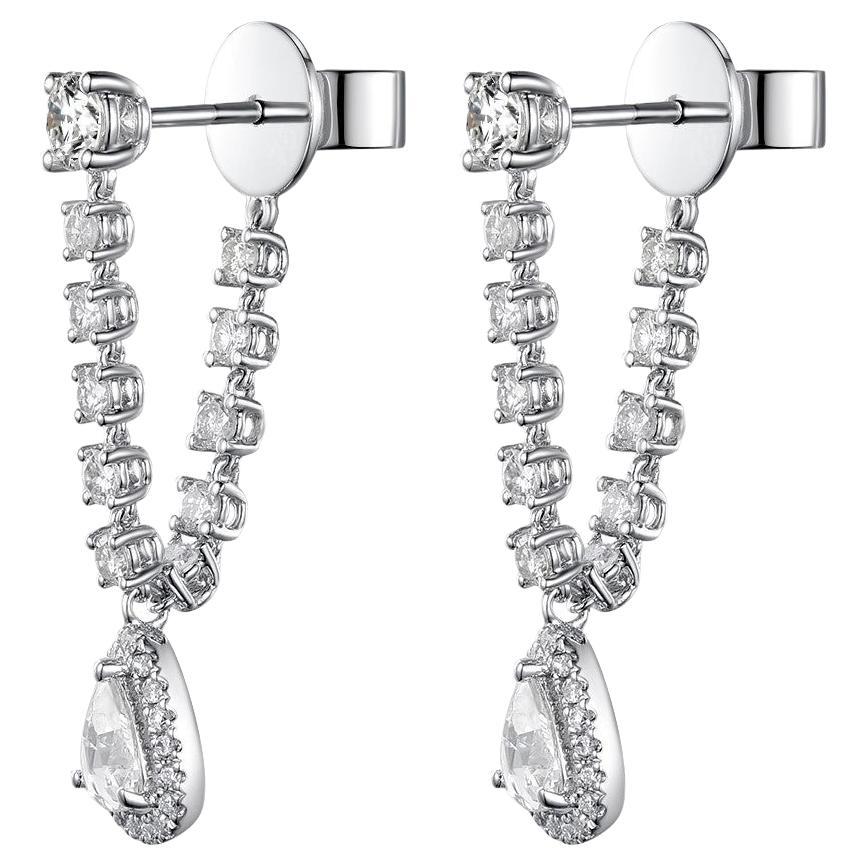 Boucles d
oreilles pendantes en or blanc 18K avec diamant poire taillé en rose - 1,02 carats au total en vente