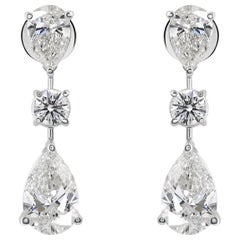 18K White Gold Pear & Round Cut 6.90 Ct Natural Diamond Drop Earrings for Women