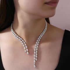 18k White Gold Pear Shape 35.79 Ct Diamond Choker Wedding Collar Necklace