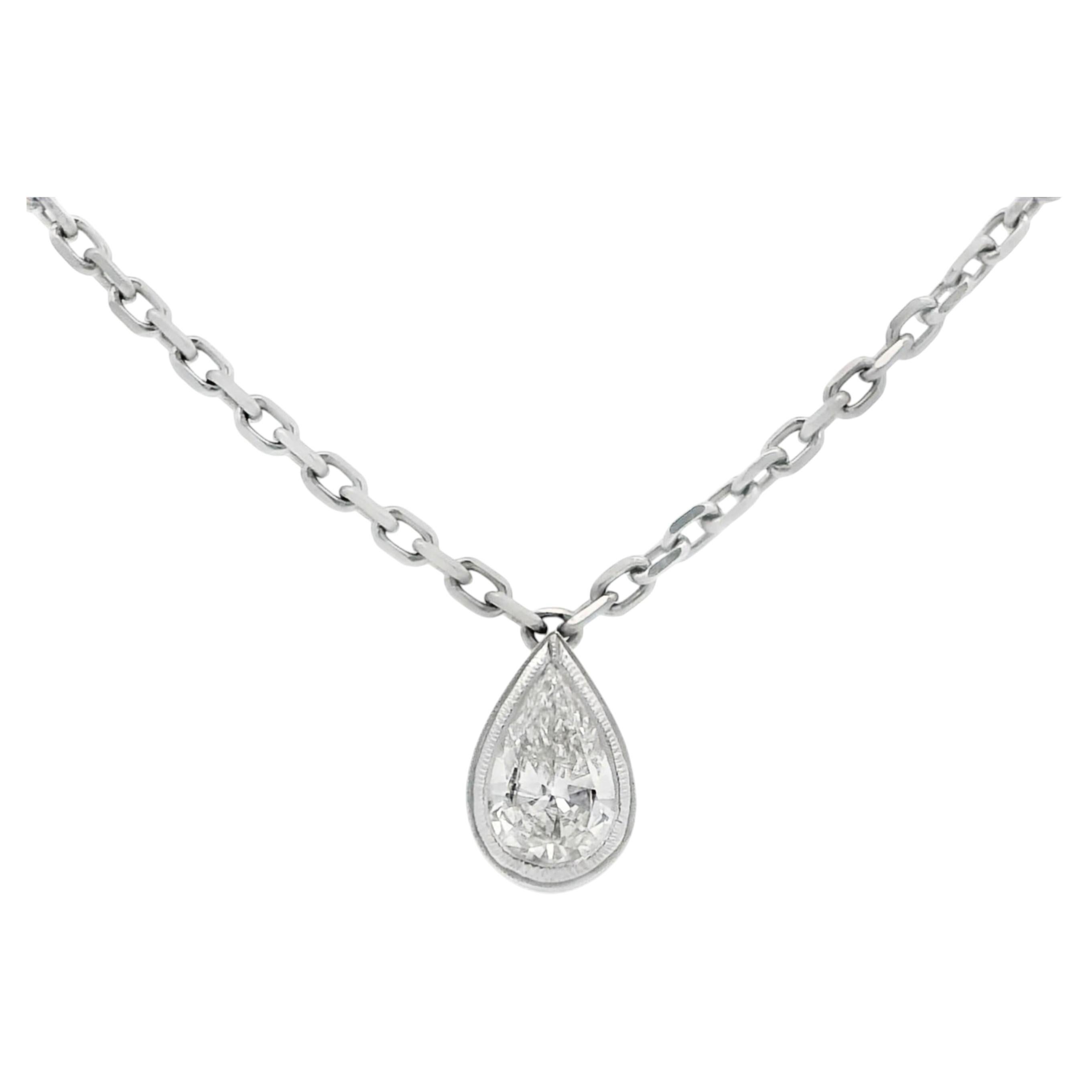 18K White Gold Pear Shape Diamond Solitaire Pendant