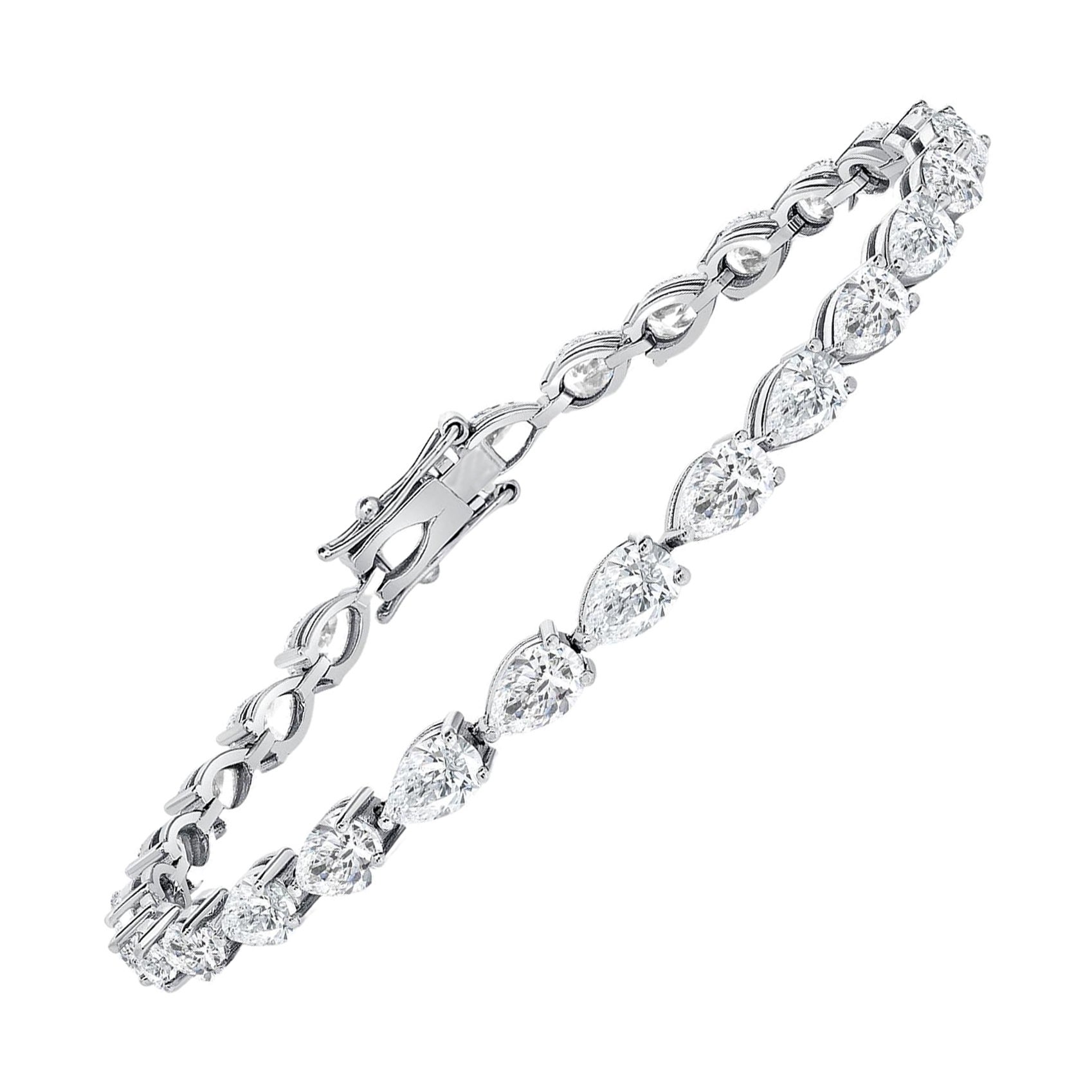 Pulsera de tenis de oro blanco de 18 quilates con diamantes en forma de pera (F-G, VS) 7 pulgadas