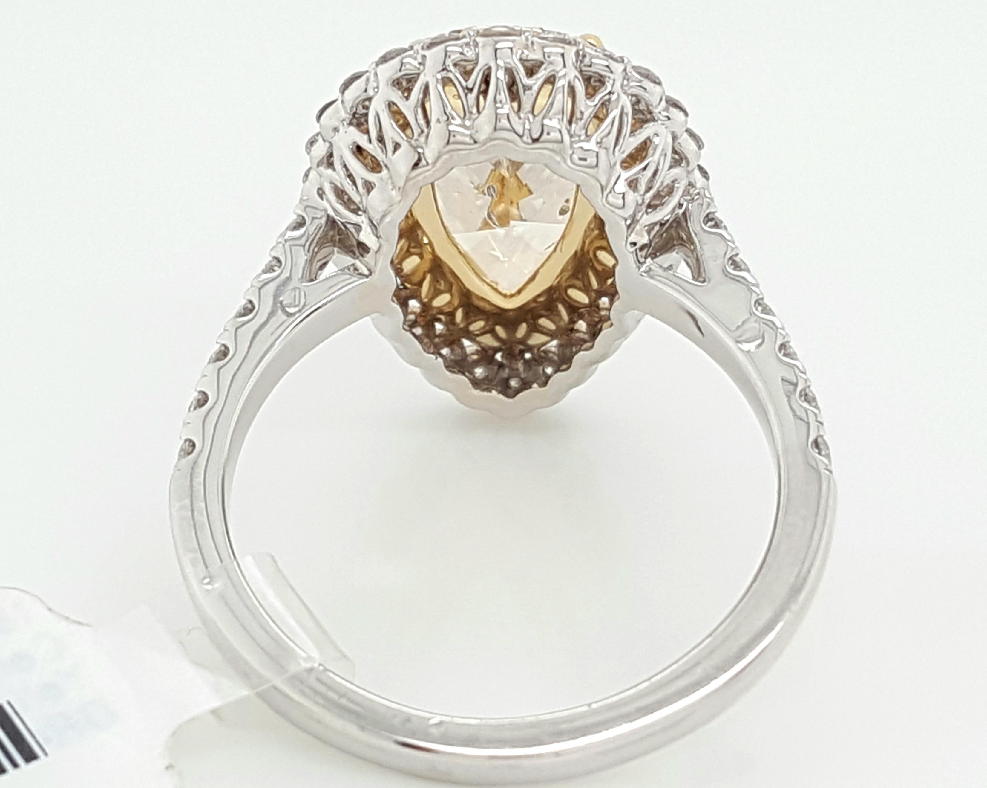 18 Karat White Gold Pear Shape Yellow Diamond Double Halo Engagement Ring 3