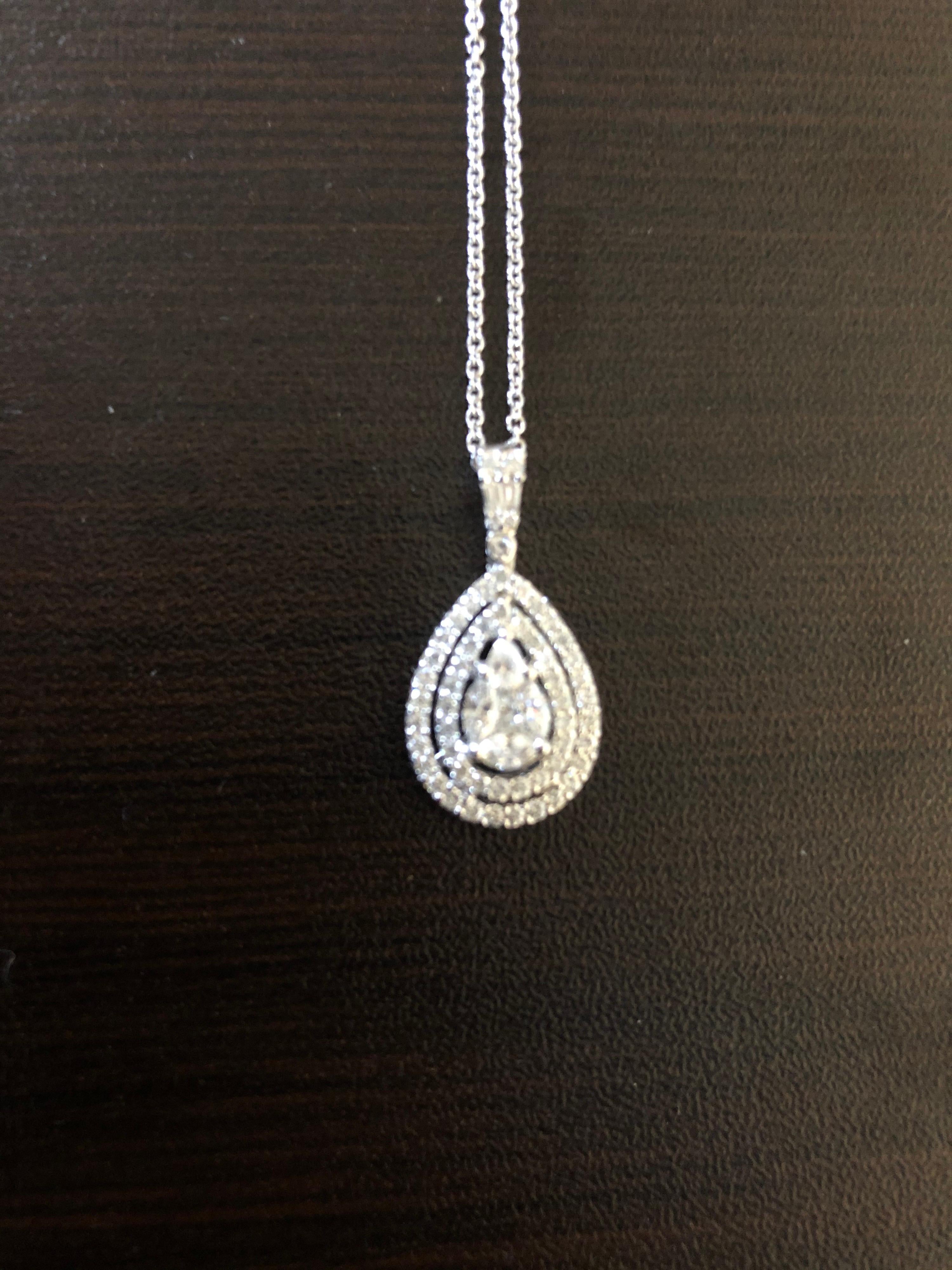 Women's 18 Karat White Gold Pear Shaped Diamond Pendant For Sale