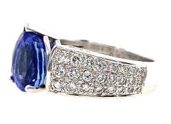 18K White Gold Pear Shaped Tanzanite and Diamond Ring
