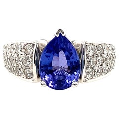 18K White Gold Pear Shaped Tanzanite and Diamond Ring