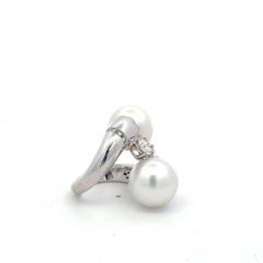 18K White Gold Pearl & 1.87ct Diamond Bypass Cocktail Ring – Size 5.25