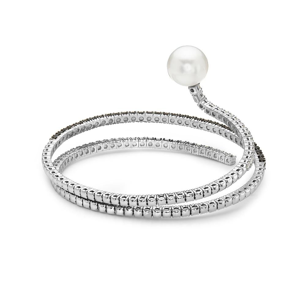 Contemporary 18 Karat White Gold Pearl and Champagne Diamond Bangle Bracelet