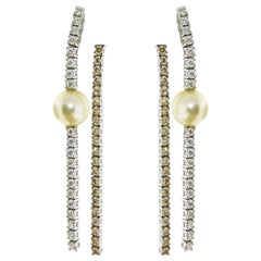 18 Karat White Gold Pearl and Diamond Dangle Drop Earrings