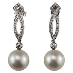 18K White Gold Pearl and Diamond Dangle Earrings #25290