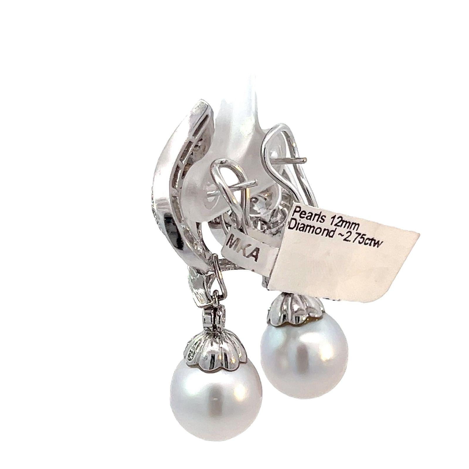  Abnehmbare Tropfenohrringe mit Perlen und Diamanten Damen im Angebot