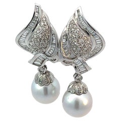 Pearl and Diamond Removable Drop Dangle Earrings