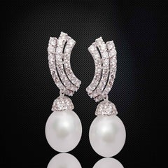 18K White Gold Pearl and Diamond Earrings