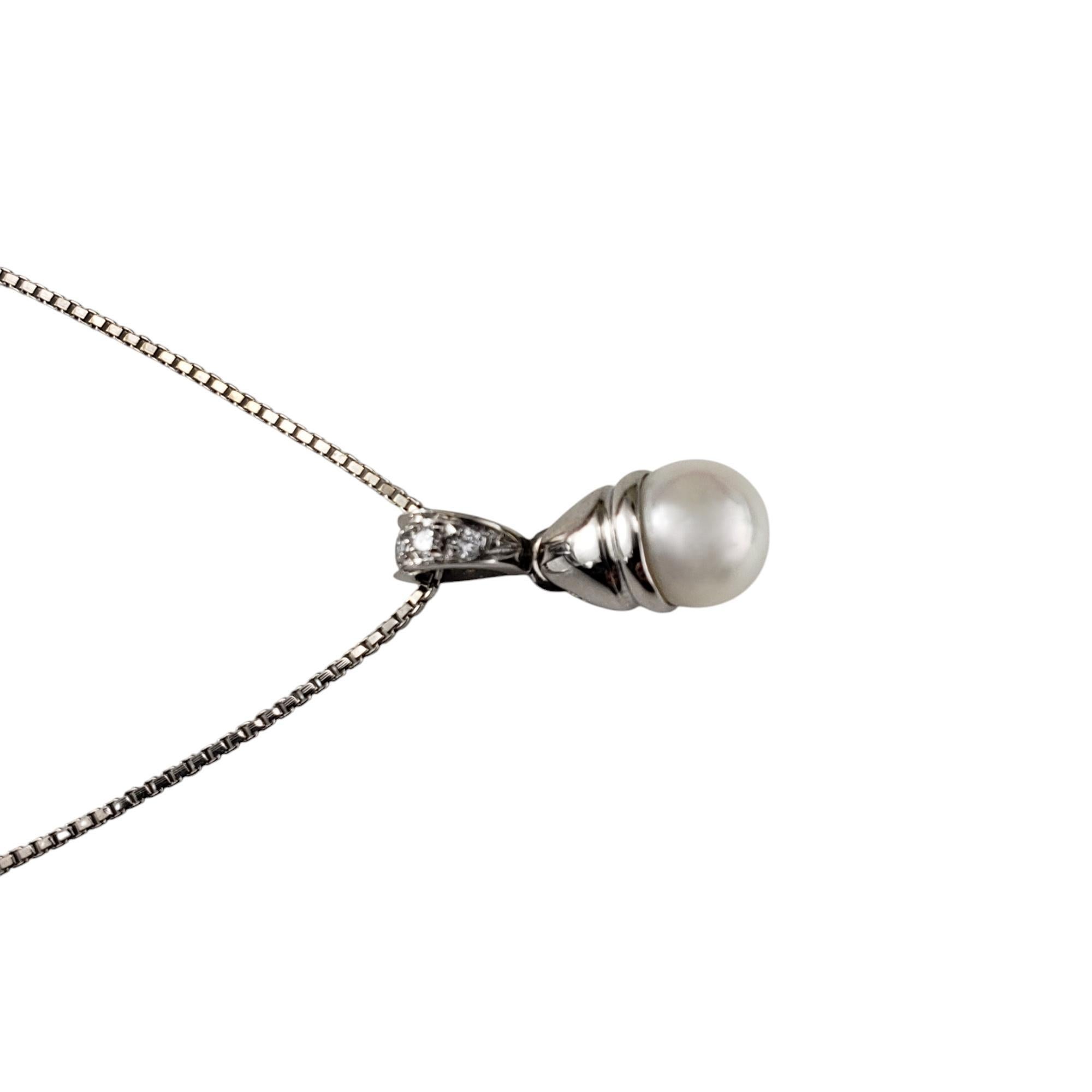 Brilliant Cut 18K White Gold Pearl and Diamond Pendant Necklace #20275