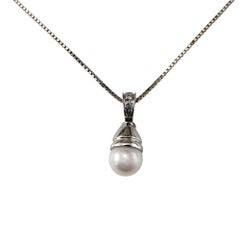 18K White Gold Pearl and Diamond Pendant Necklace #20275