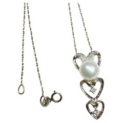 Colgante de perlas y diamantes de oro blanco de 18 quilates con cadena italiana de corte diamantado de oro blanco de 18 quilates de 17 pulgadas