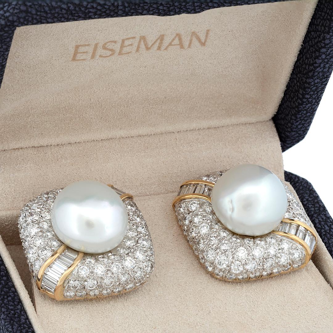 18k White Gold Pearl & Diamond Stud Earrings For Sale 1